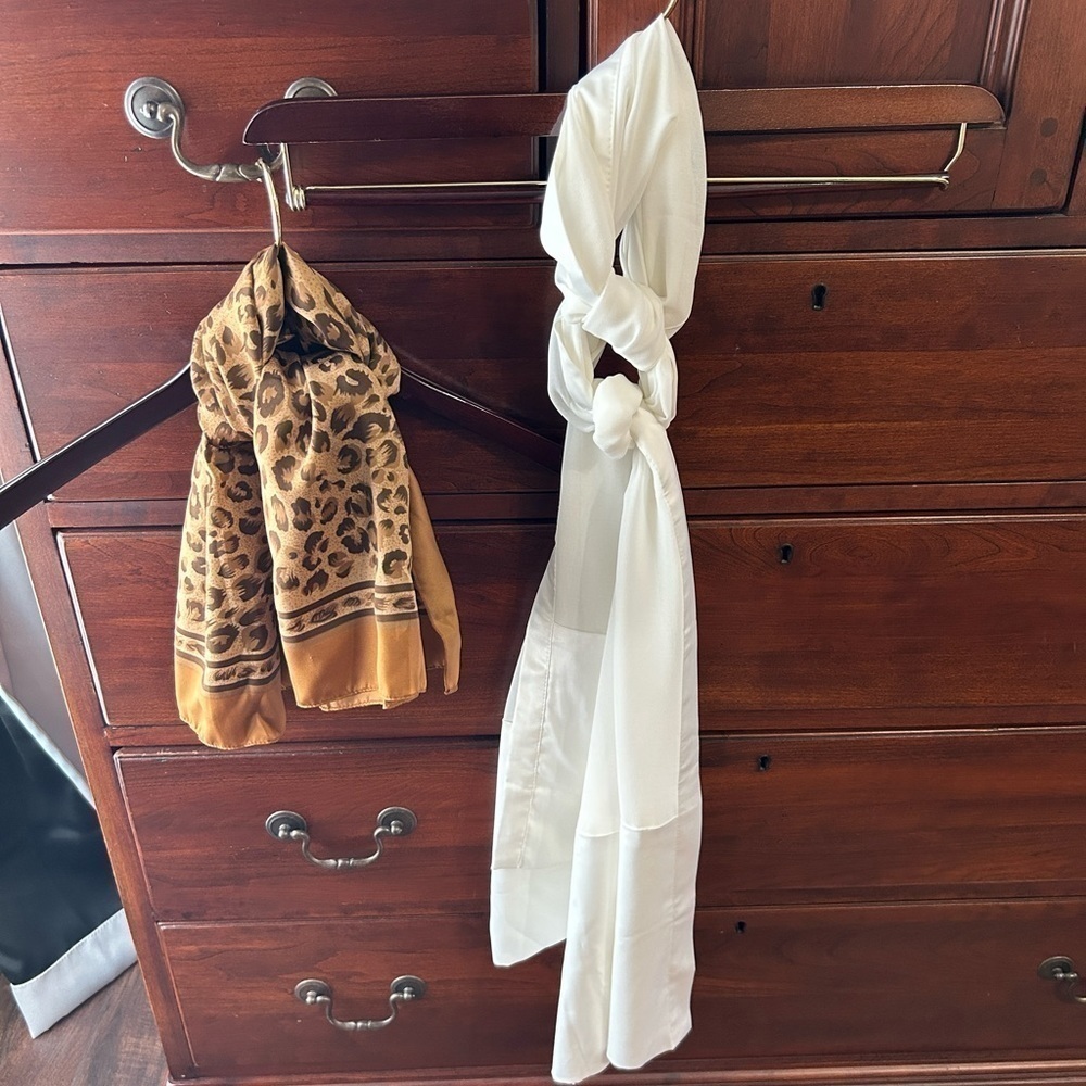 Silky Scarves Lot of 2, Copper/Brown & Cream Beautiful Polyester